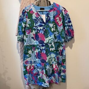 Blue and Green Floral Dress